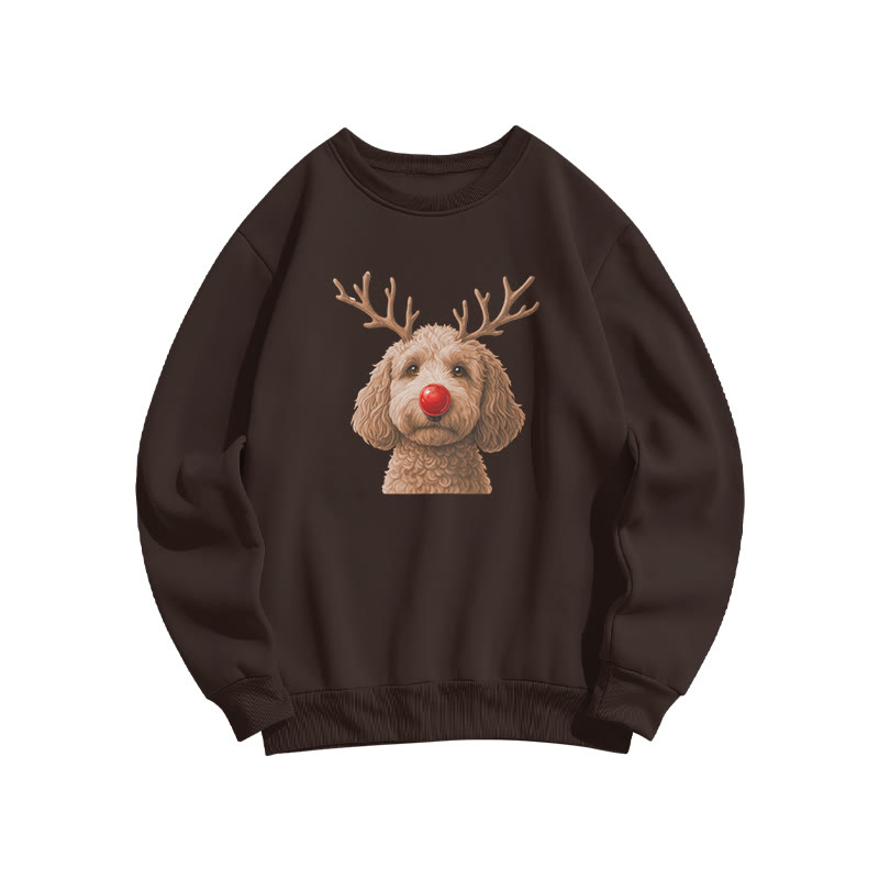 Deer Antler Apricot Poodle Print Sweatshirt - Coffee - US16-18(2XL) - image 5