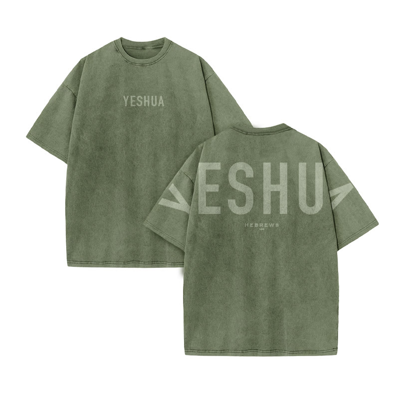 Yeshua Hebrews 13:8 Print Acid Washed T-shirt - Army Green - US20-22(3XL) - image 6