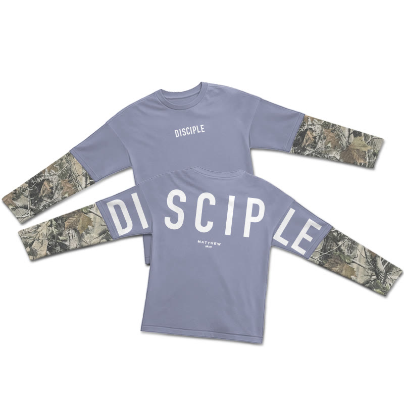 Disciple Matthew 28:19 Dead Leaves Camouflage Patchwork Print Layered-style T-shirt  - Purple - 5XL - image 6
