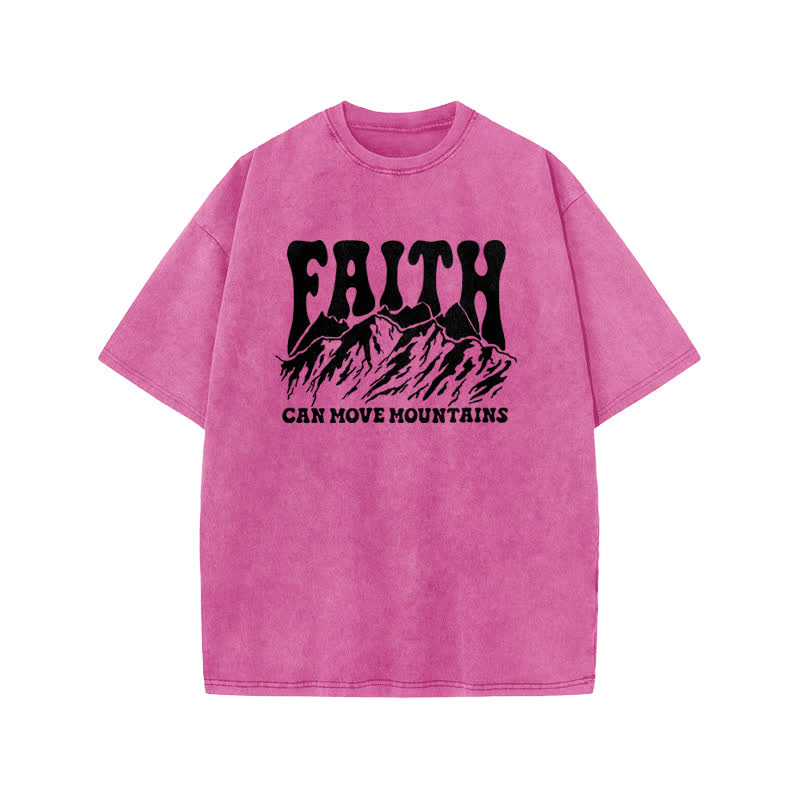 Unisex Faith Can Move Mountains Print Acid Washed T-shirt - Pink - US20-22(3XL) - image 7
