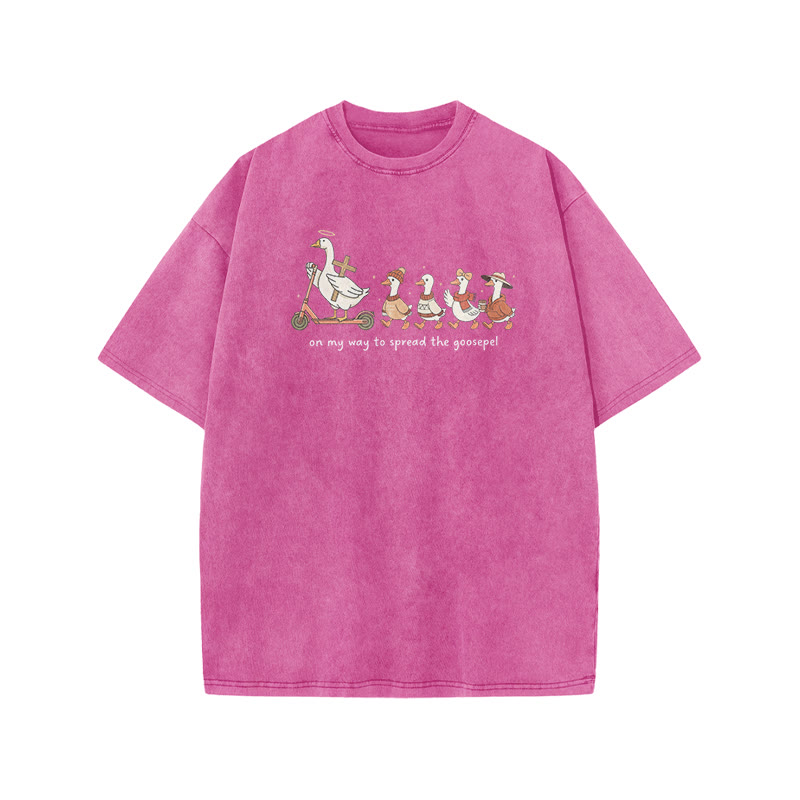 Unisex On My Way To Spread The Goosepel Print Acid Washed T-shirt - Pink - US20-22(3XL) - image 9