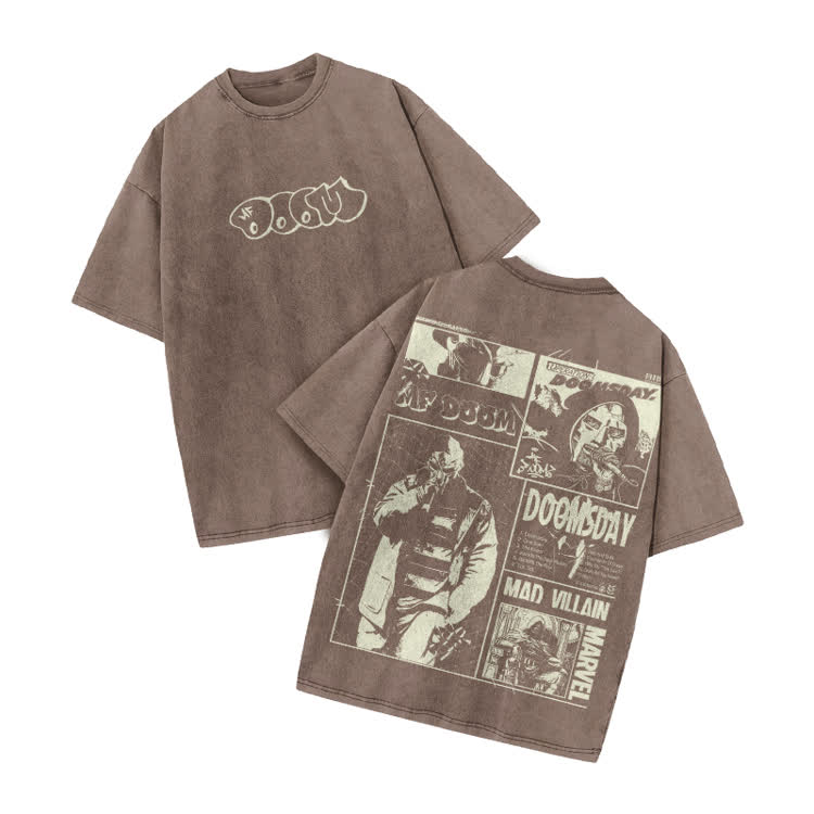Vintage Streetwear Comic Panel Graphic Print Acid Washed T-Shirt - Coffee - US20-22(3XL) - image 4