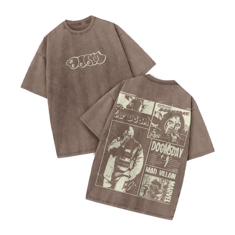 Vintage Streetwear Comic Panel Graphic Print Acid Washed T-Shirt - Coffee - US20-22(3XL) - image 4