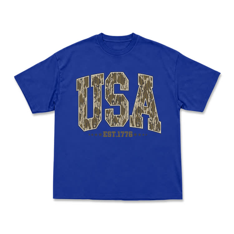 Vintage Inspired USA Camo Varsity Print T-Shirt - Blue - US16-18(2XL) - image 8