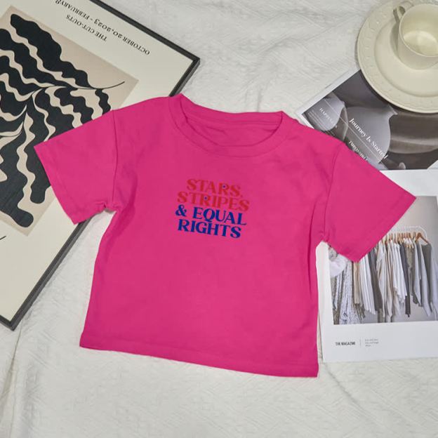 Stars Stripes & Eoual Rights Print Baby Tee - Rose - XL - image 4