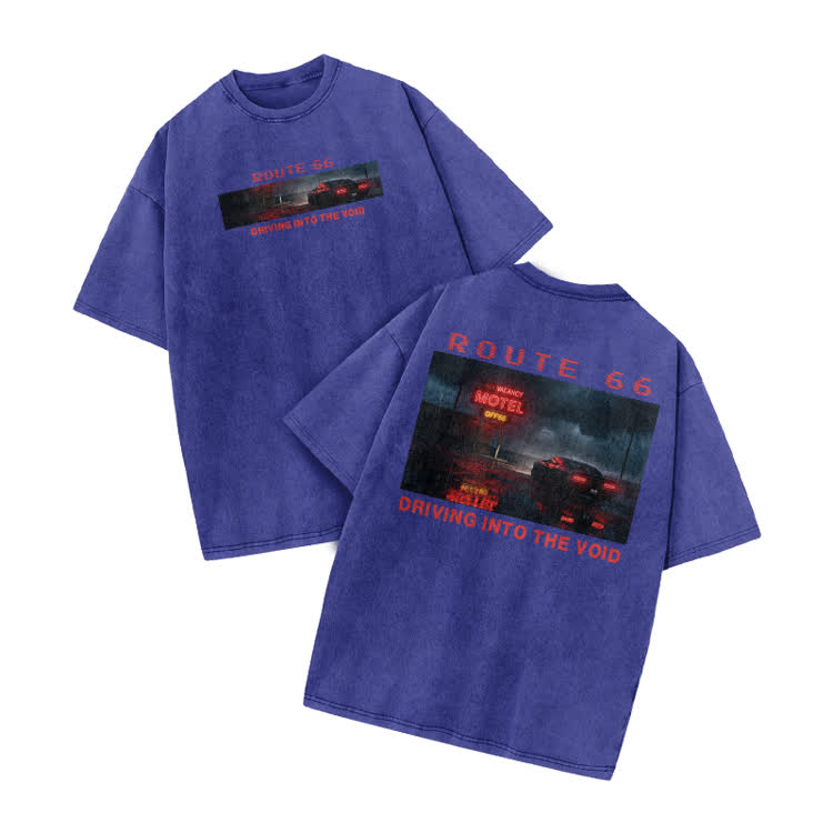 Vintage Route 66 Graphic Print Acid Washed T-shirt - Blue - US20-22(3XL) - image 5