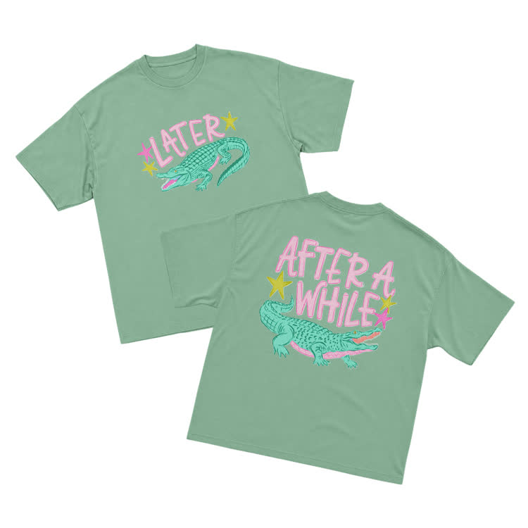 Casual Statement After A While Art Graphic T-Shirt - Light Green - US16-18(2XL) - image 6