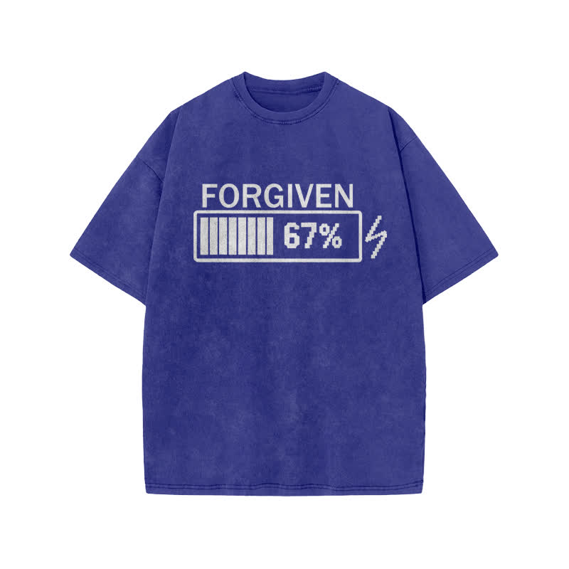 Unisex 100% Cotton Forgiven Charging Progress Print Acid Washed T-shirt - Blue - US20-22(3XL) - image 8