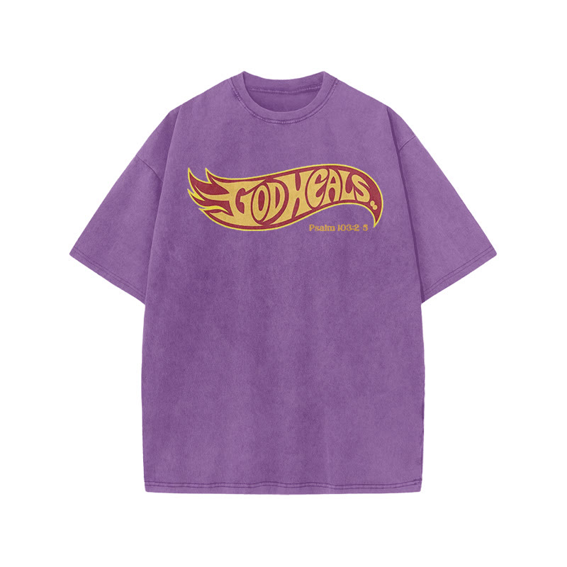 God Heals Psalm 103:2-5 Print Acid Washed T-shirt - Purple - US20-22(3XL) - image 7