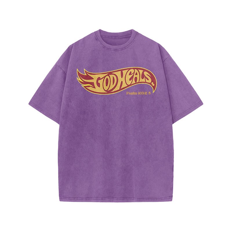 God Heals Psalm 103:2-5 Print Acid Washed T-shirt - Purple - US20-22(3XL) - image 7