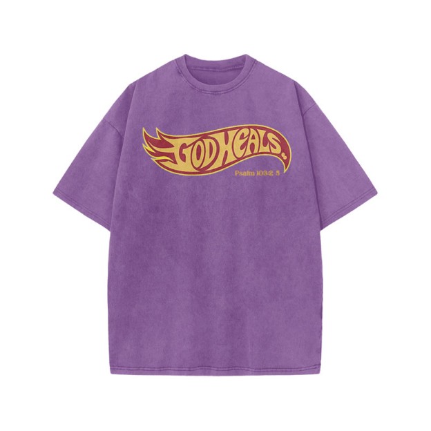 God Heals Psalm 103:2-5 Print Acid Washed T-shirt - Purple - US20-22(3XL) - image 7
