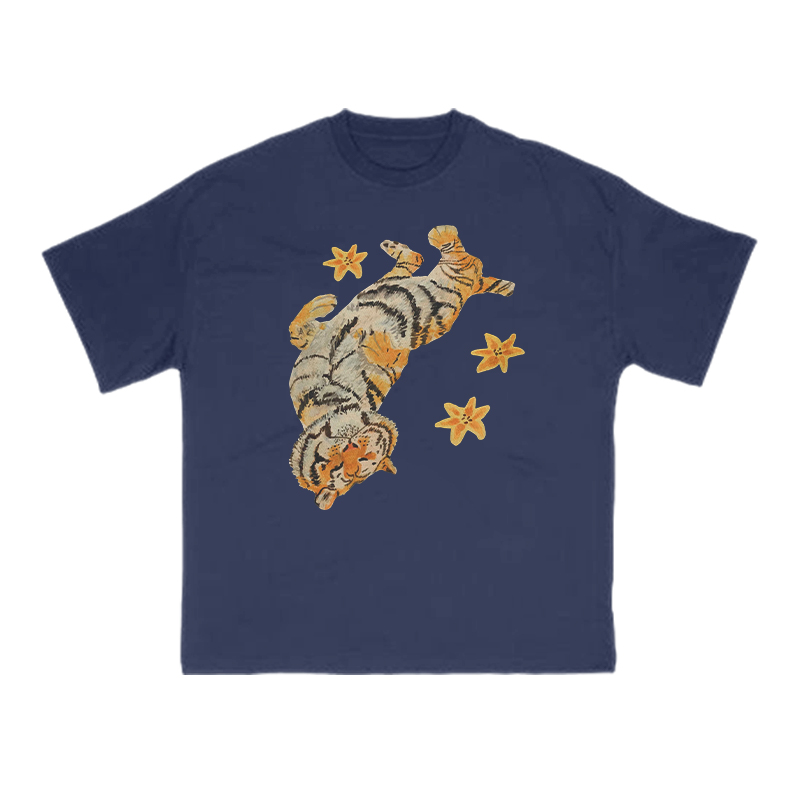 Lazy tiger Print T-shirt - Navy Blue - US16-18(2XL) - image 11