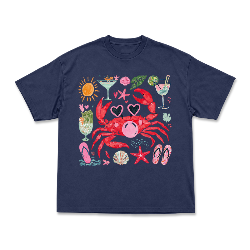 Coastal Crab Watercolor Graphic T-Shirt - Navy Blue - US16-18(2XL) - image 3