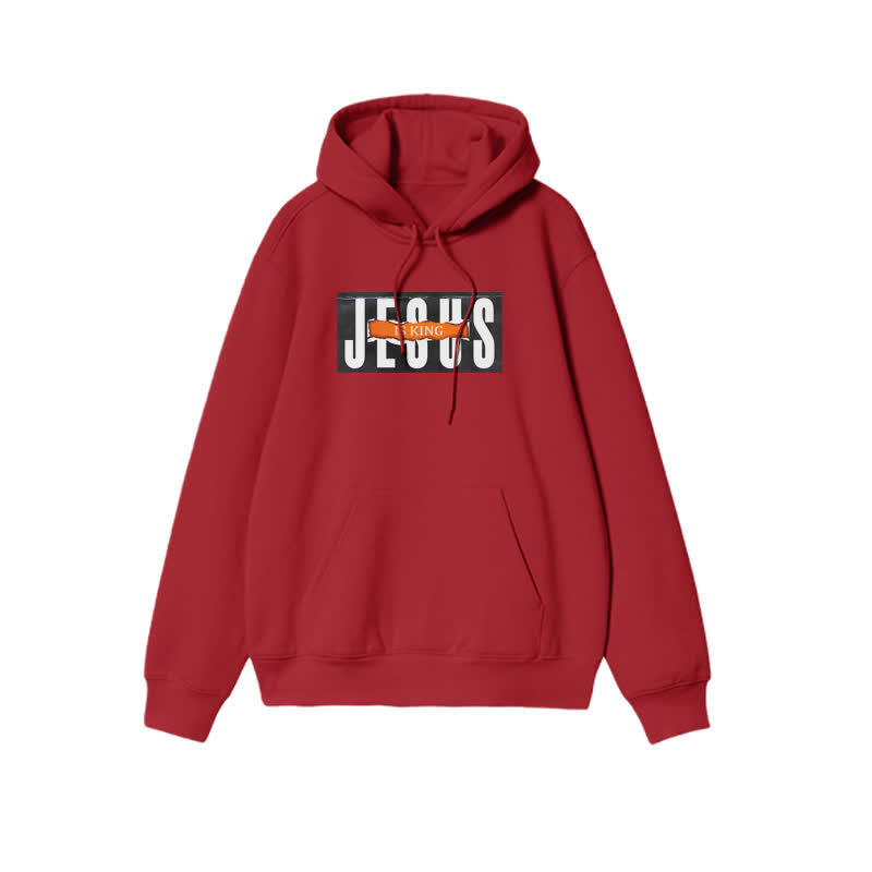 Unisex Jesus Is King Print Hoodie - Red - 2XL - image 7
