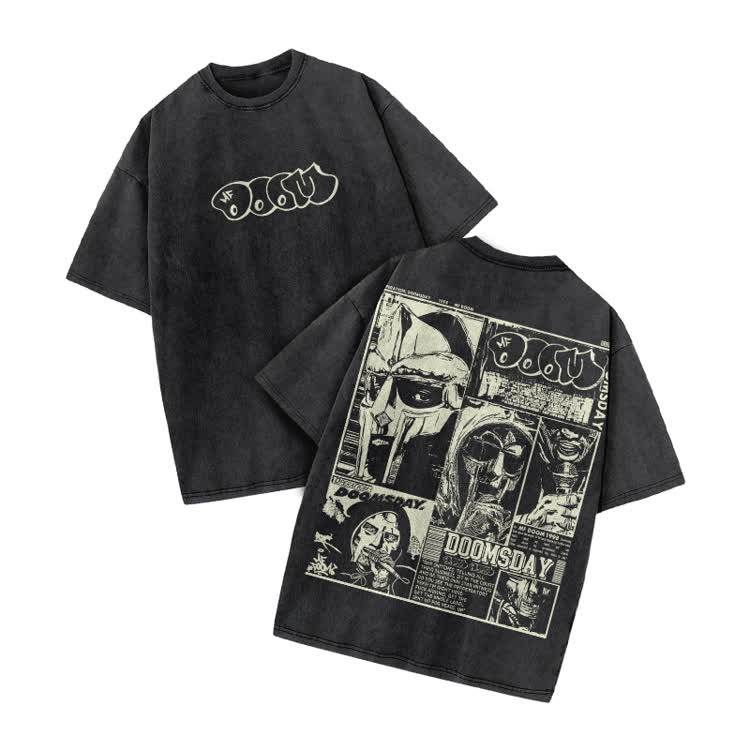 Vintage Doomsday Mask Panel Print Acid Washed T-Shirt - Black - US20-22(3XL) - image 5