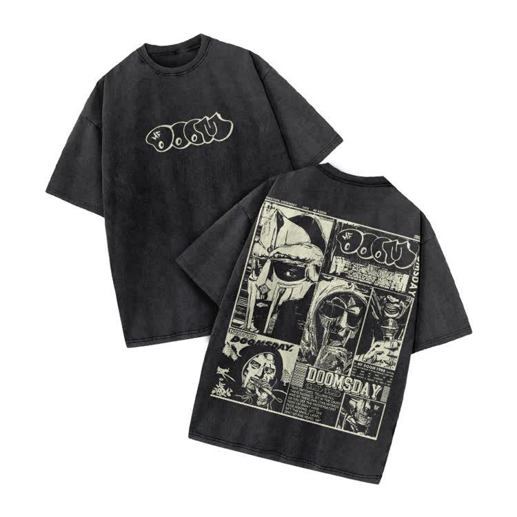 Vintage Doomsday Mask Panel Print Acid Washed T-Shirt - Black - US20-22(3XL) - image 5