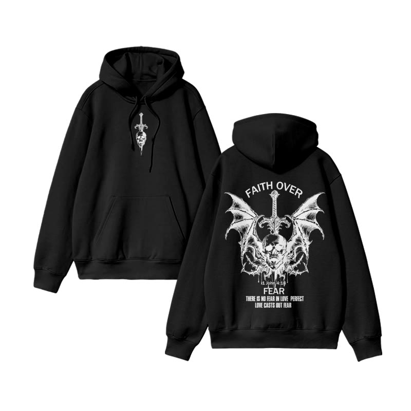 Unisex 100% Cotton Faith Over Fear  Design Print Hoodie - Black - US16-18(2XL) - image 4