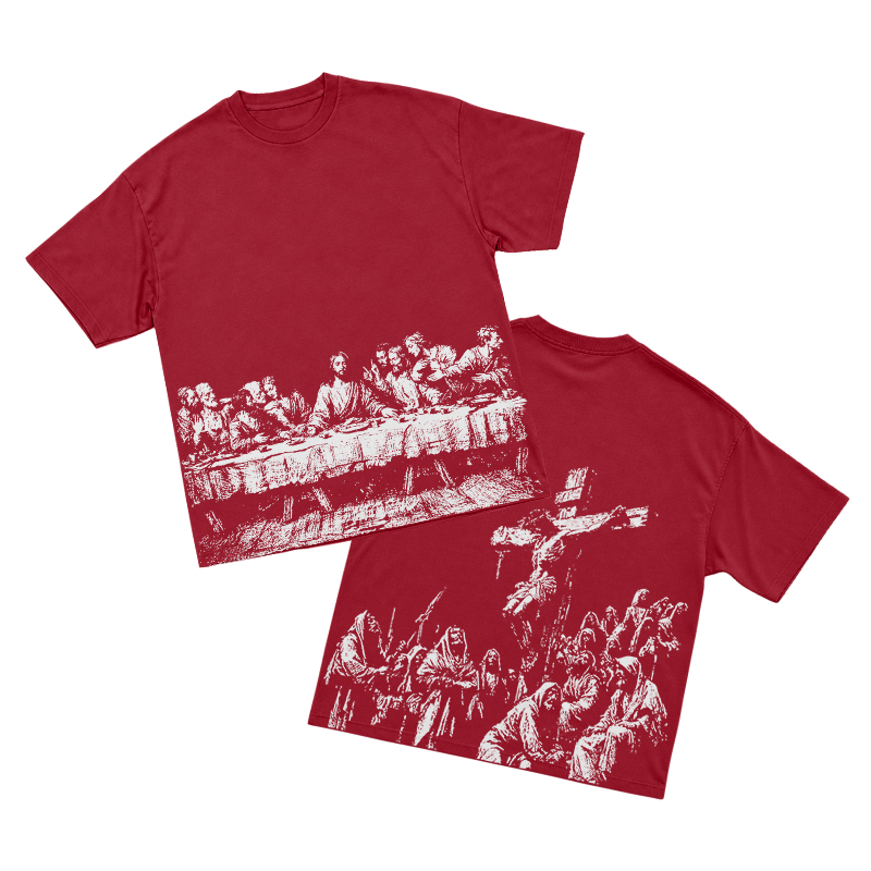 Vintage Artful Ink Wash Style Character Illustration Graphic T-shirt - Red - US16-18(2XL) - image 14