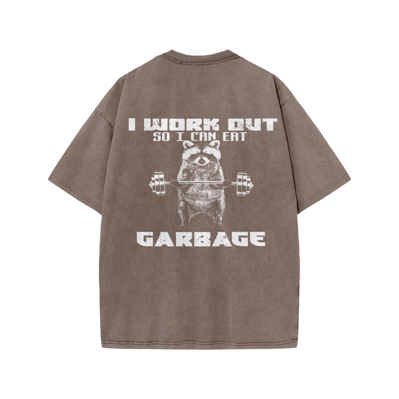 100% Cotton WORK OUT Gym Print Acid Washed T-shirt - Coffee - US20-22(3XL) - image 6