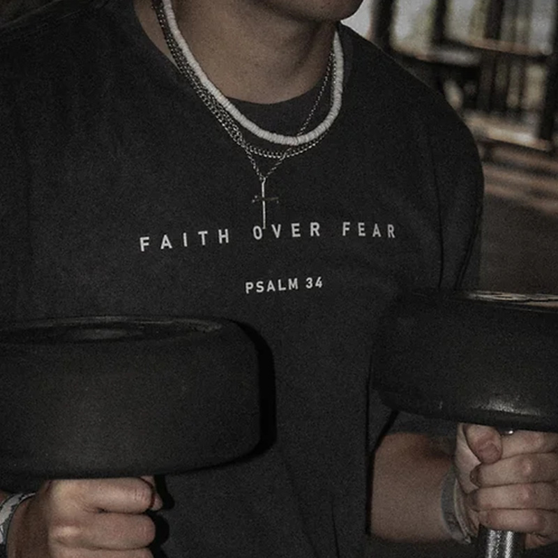 Faith Over Fear Psalm 34 Print Washed T-shirt