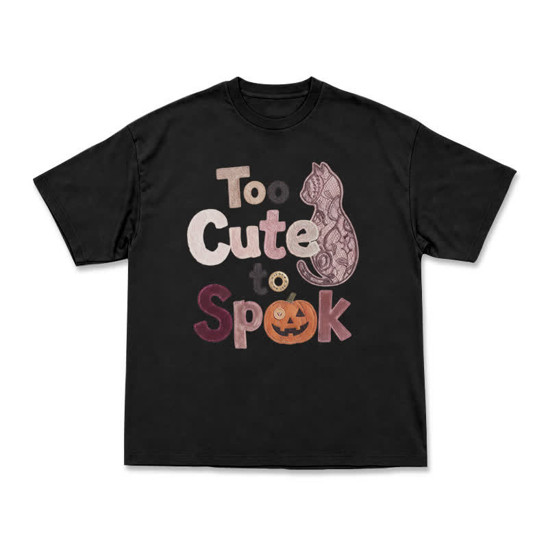 Playful Halloween Cat Silhouette Boxy Crewneck T-Shirt - Black - US16-18(2XL) - image 7