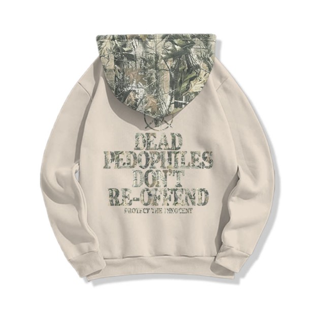 Dead Pedophiles Don't Re-offend Protect The Innocent Dead Leaves Camouflage Print Causal Hoodie - Apricot - US44-46(8XL) - image 4