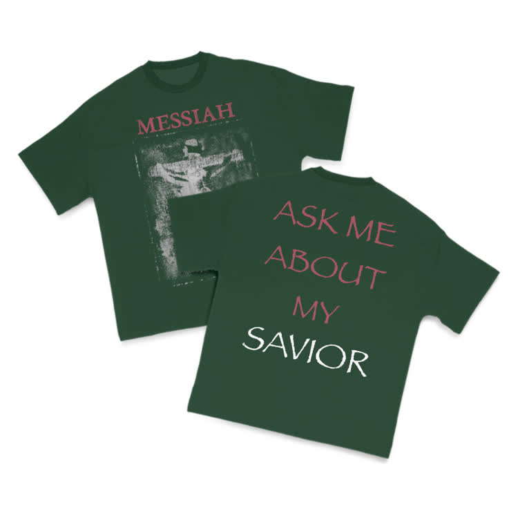 Ask Me About My Savior Print T-Shirt - Green - US16-18(2XL) - image 11