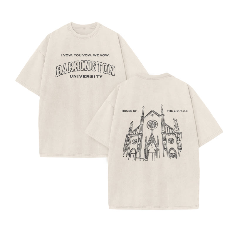 Unisex 100% Cotton House Of The Lord Print Acid Washed T-shirt - Beige - US20-22(3XL) - image 3