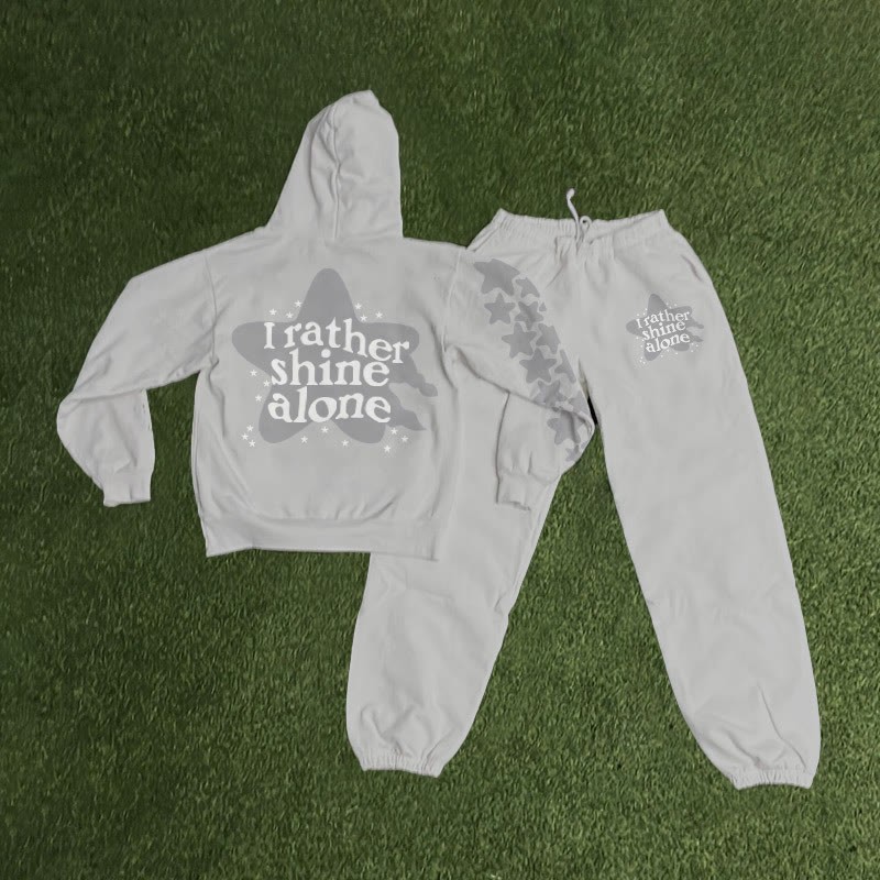 I Rather Shine Alone Print Hoodie Set
