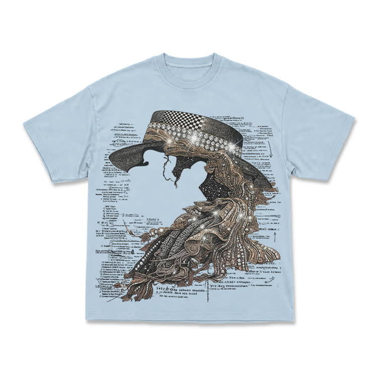 Vintage Art Street Portrait Graphic Print T-Shirt - Light Blue - US16-18(2XL) - image 13