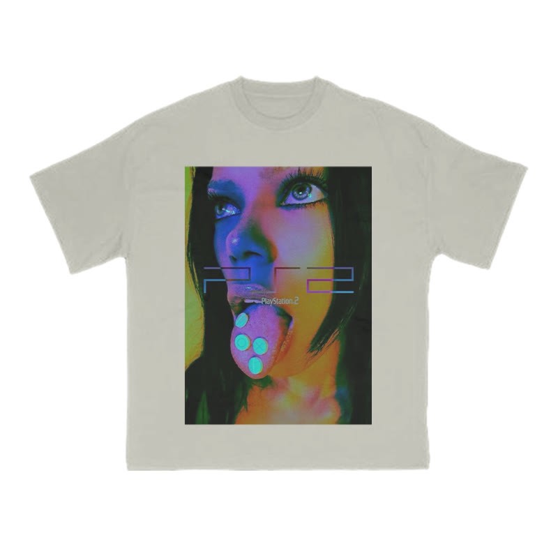 Vaporwave Y2K Print T-shirt - Warm Grey - US16-18(2XL) - image 4