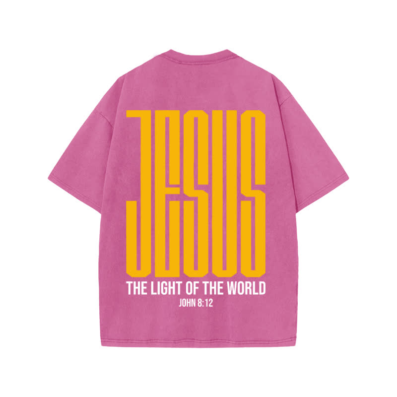 Unisex Jesus The Light Of The World Print Acid Washed T-shirt - Pink - US20-22(3XL) - image 7