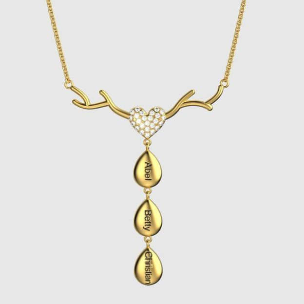 Mother's Day Gift Personalized Antlers Heart Drop Pendant Necklace-Engravingift