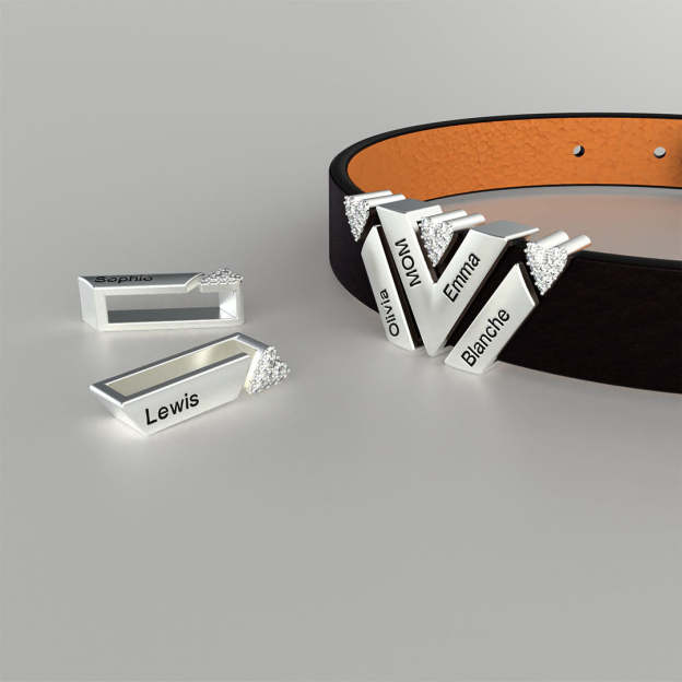 Personalized Leather V Bracelet With Diamond Charms for Grandma/Mom/Dad