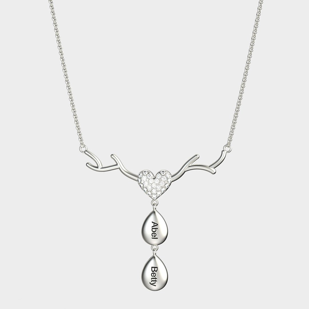 Mother's Day Gift Personalized Antlers Heart Drop Pendant Necklace-Engravingift