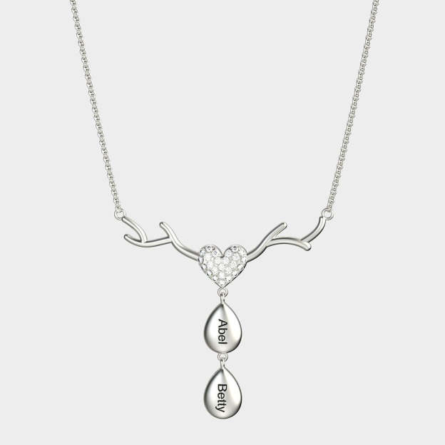Mother's Day Gift Personalized Antlers Heart Drop Pendant Necklace-Engravingift