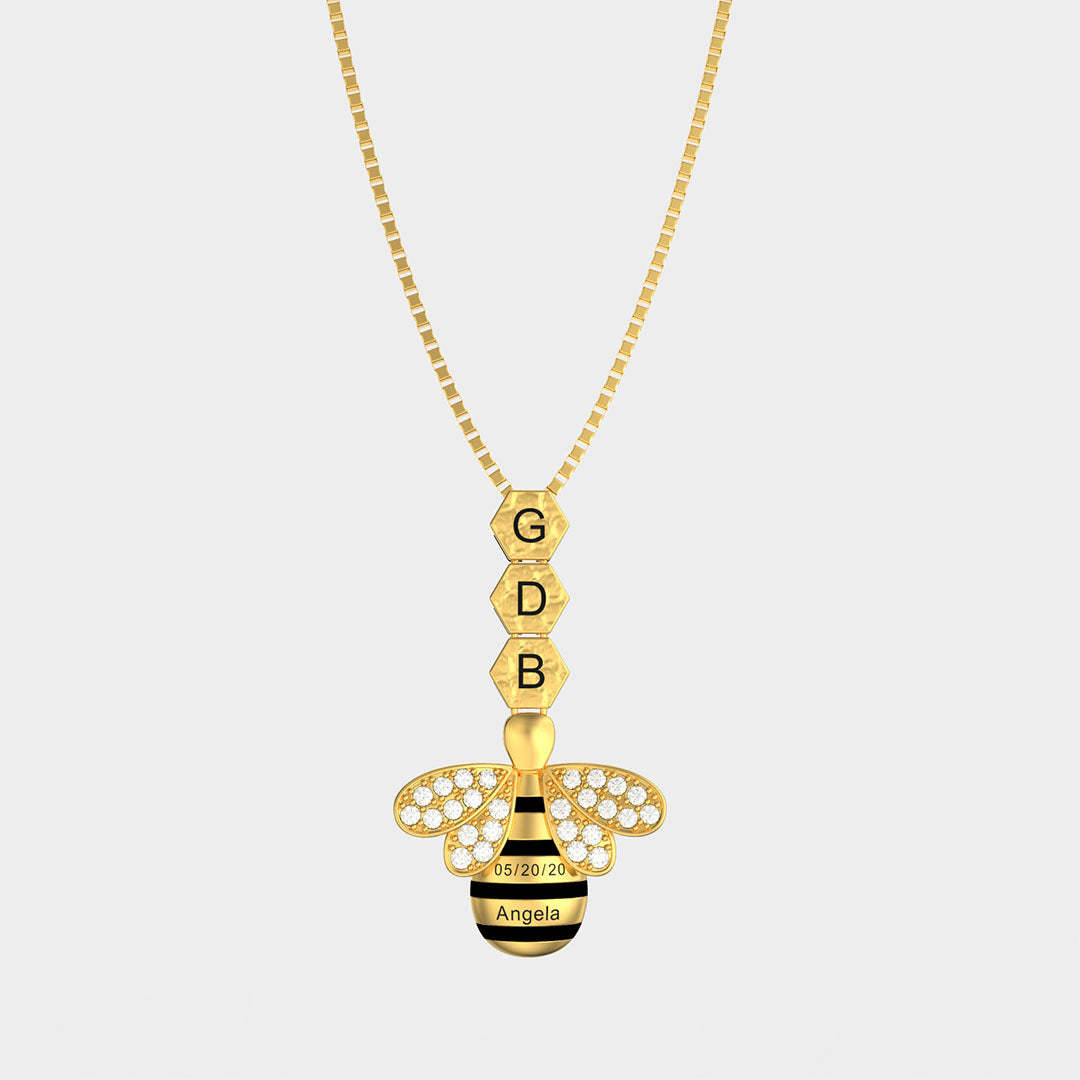 Mother's Day Gift "Save The Bees" Personalized Honeycomb Necklace With Bee Charm-Engravingift