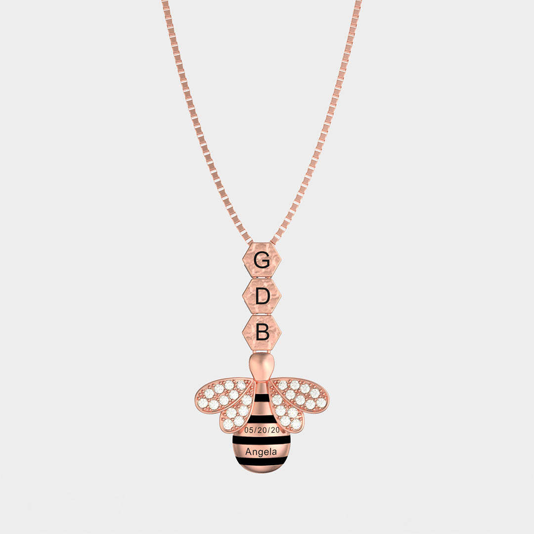 Mother's Day Gift "Save The Bees" Personalized Honeycomb Necklace With Bee Charm-Engravingift