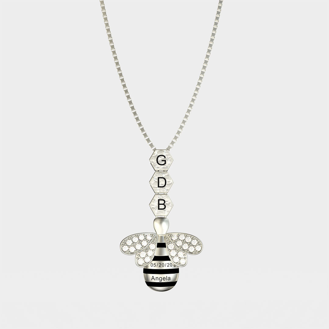 Mother's Day Gift "Save The Bees" Personalized Honeycomb Necklace With Bee Charm-Engravingift