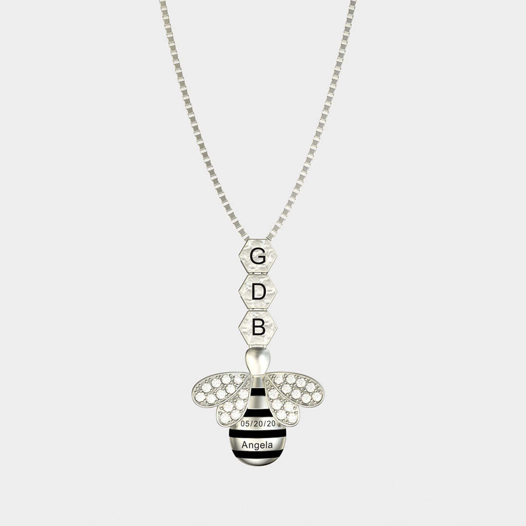 Mother's Day Gift "Save The Bees" Personalized Honeycomb Necklace With Bee Charm-Engravingift