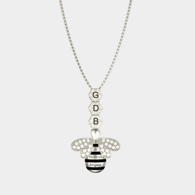 Mother's Day Gift "Save The Bees" Personalized Honeycomb Necklace With Bee Charm-Engravingift
