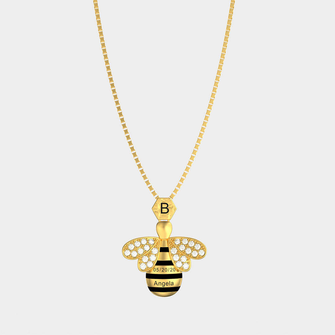 Mother's Day Gift "Save The Bees" Personalized Honeycomb Necklace With Bee Charm-Engravingift