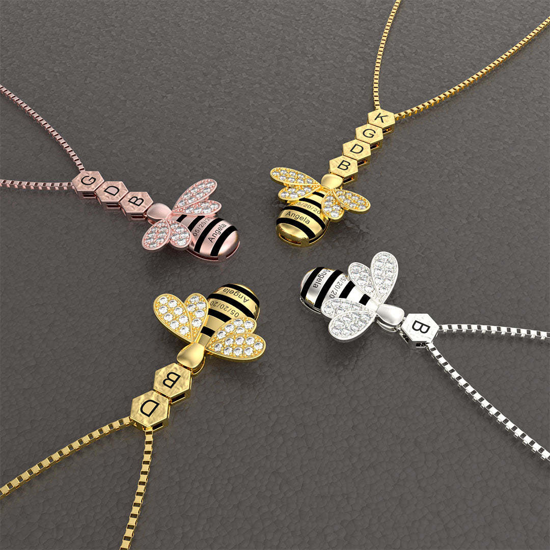 Mother's Day Gift "Save The Bees" Personalized Honeycomb Necklace With Bee Charm-Engravingift