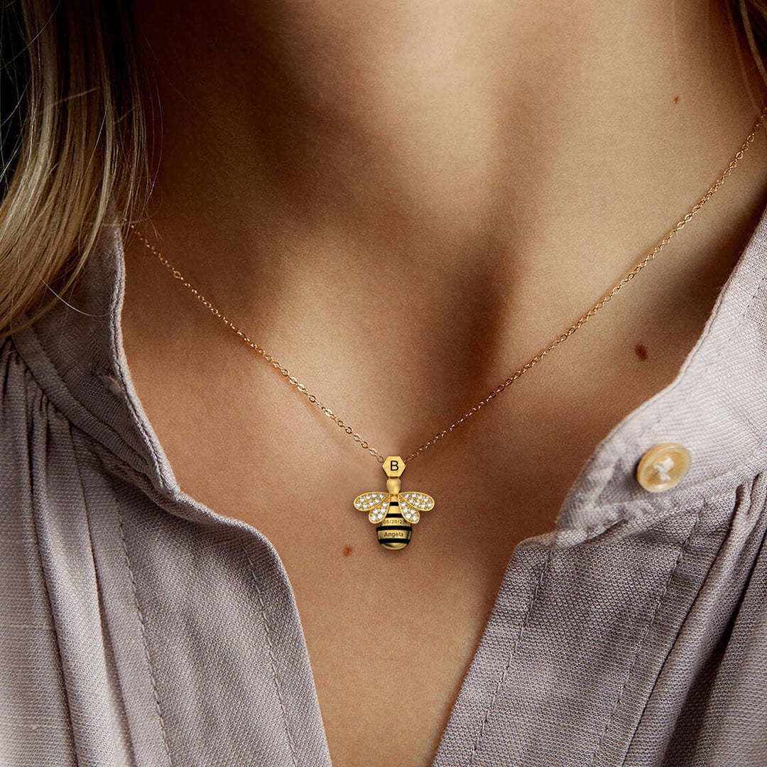 Mother's Day Gift "Save The Bees" Personalized Honeycomb Necklace With Bee Charm-Engravingift