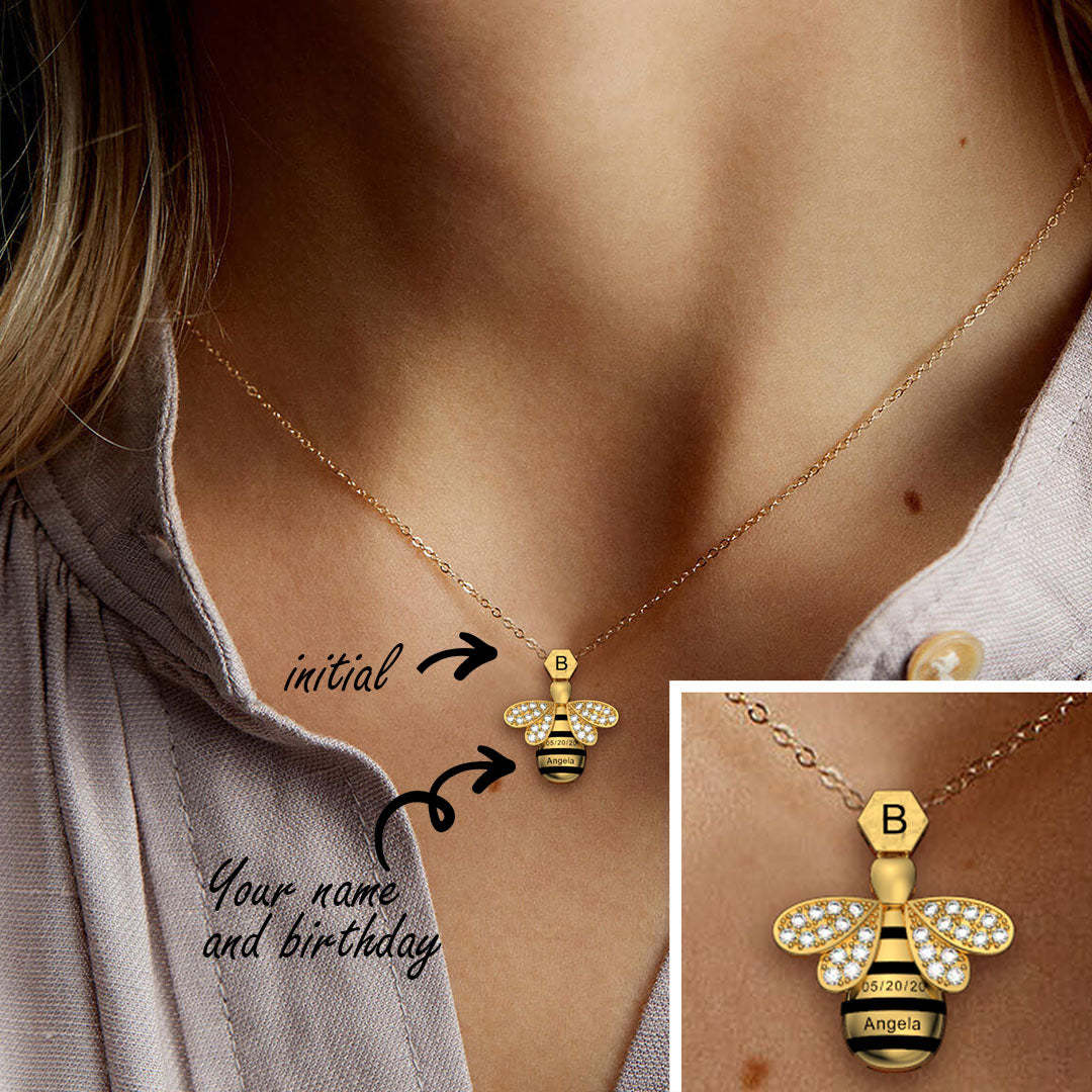 Mother's Day Gift "Save The Bees" Personalized Honeycomb Necklace With Bee Charm-Engravingift