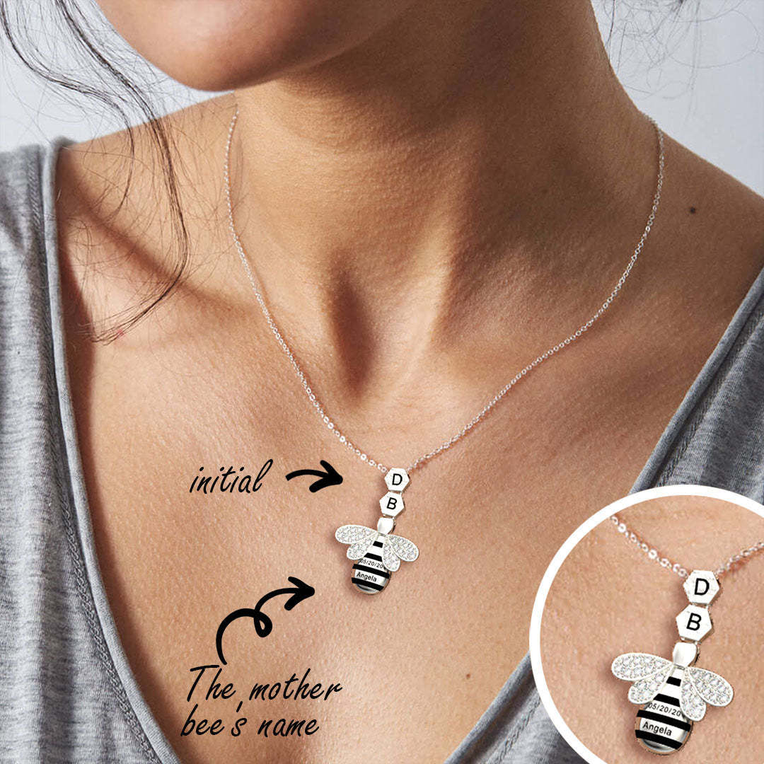 Mother's Day Gift "Save The Bees" Personalized Honeycomb Necklace With Bee Charm-Engravingift