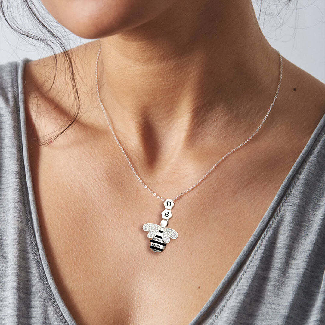 Mother's Day Gift "Save The Bees" Personalized Honeycomb Necklace With Bee Charm-Engravingift