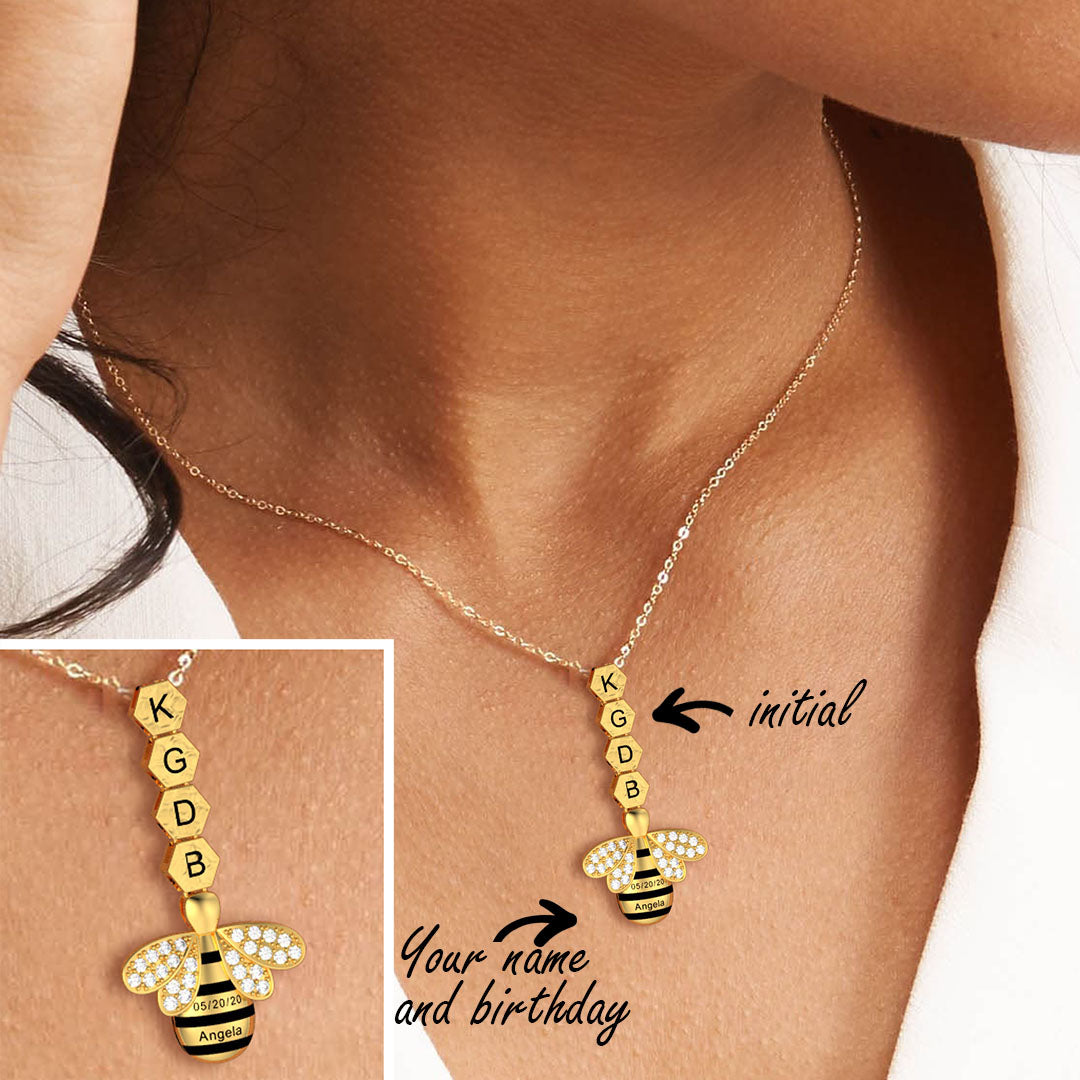 Mother's Day Gift "Save The Bees" Personalized Honeycomb Necklace With Bee Charm-Engravingift