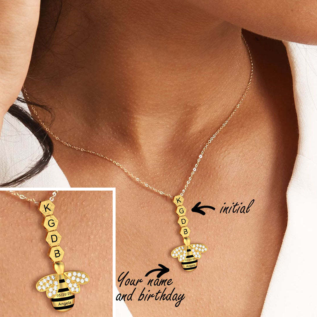 Mother's Day Gift "Save The Bees" Personalized Honeycomb Necklace With Bee Charm-Engravingift