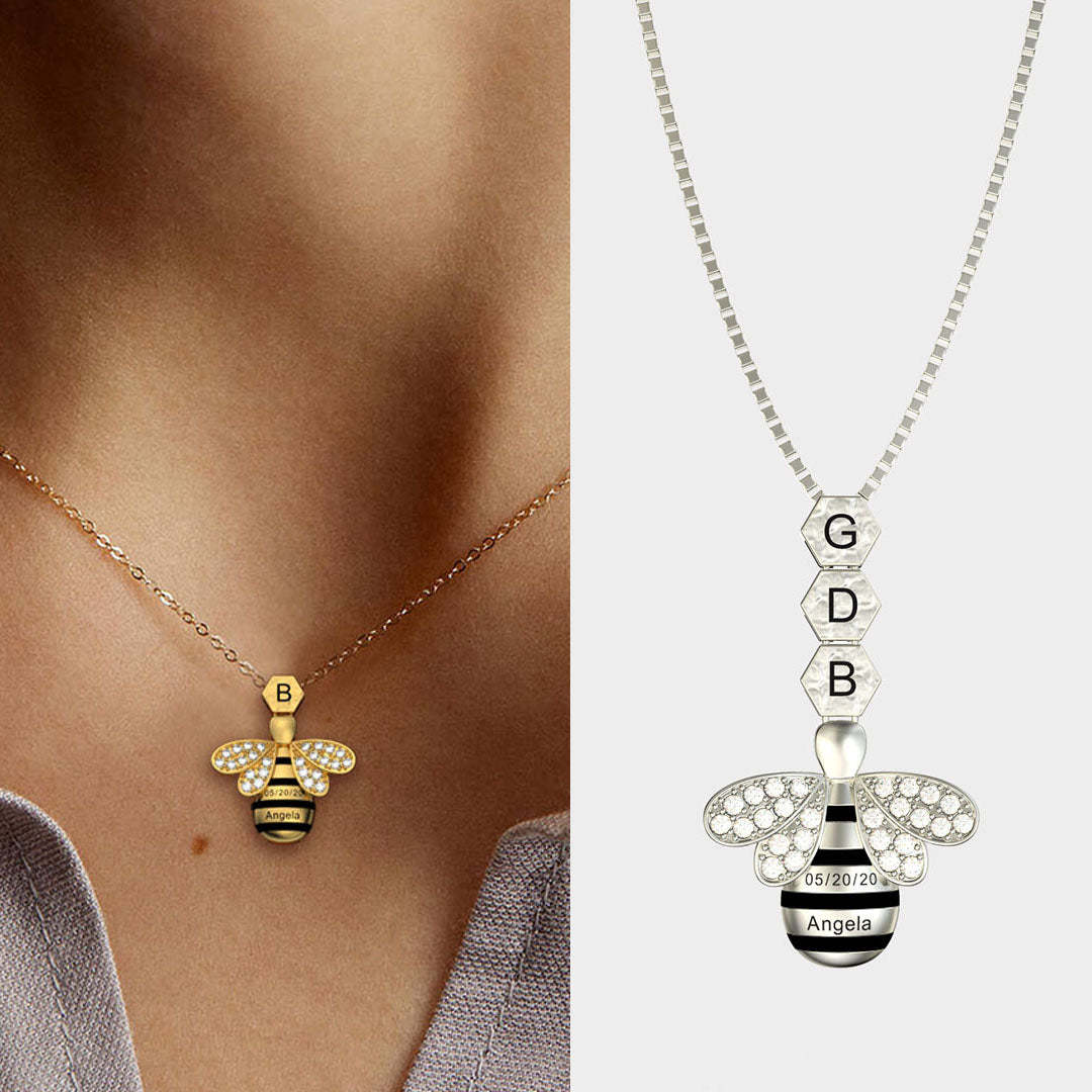 Mother's Day Gift "Save The Bees" Personalized Honeycomb Necklace With Bee Charm-Engravingift